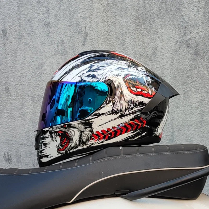 Full-Face Motorcycle Helmet — Winter Warm Double Visor Racing & Sports Motorbike Helmet