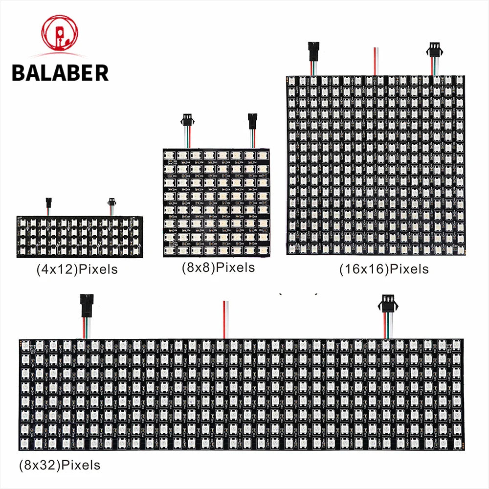 WS2812B RGB LED Pixel Display – 4x12, 8x8, 16x16, 8x32 Individually Addressable, Flexible Programmable 5V Screen