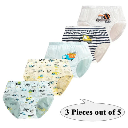3Pcs Boys Cotton Underwear Set - Cartoon Vehicle Briefs with Breathable Soft Fabric for Kids