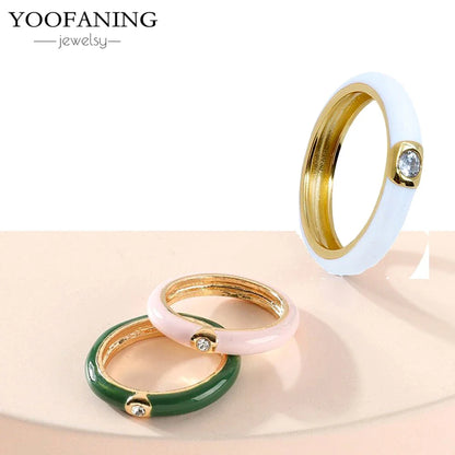 24K Gold-Plated & Silver Enamel Ring – Slim Round Women's Luxury Zircon CZ Ring in Green, Purple, Pink for Wedding & Anniversary