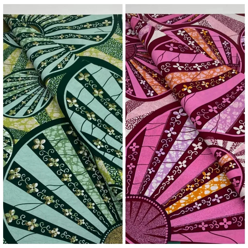 New Grand African Wax Fabric - 6 Yards Cotton Ankara Batik Pagne with Golden Shine Finish for Dresses & Sewing