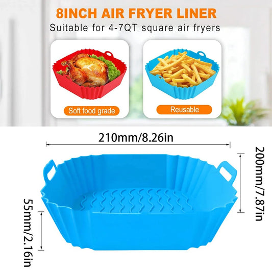 Reusable Silicone Air Fryer Liner Basket with Non-Stick Baking Tray & Pizza Pan for Kitchen Cooking