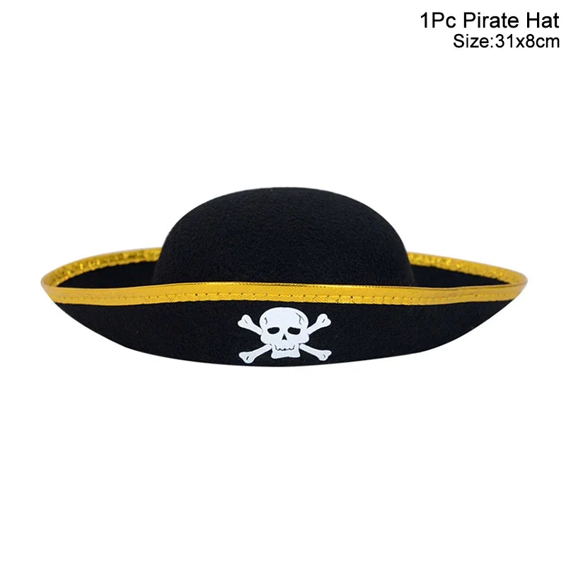 Pirate Party Costume Set - Eye Patch, Coins, Skull Hat & Birthday Decoration Accessories for Kids