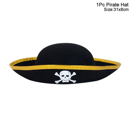 Pirate Party Favor Set - Kids Skull Hat Eye Patch Coins Ship Balloons Halloween Costume Decorations