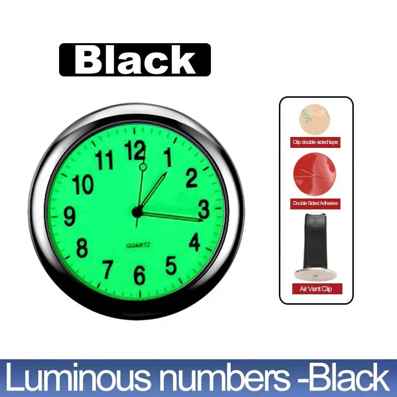 Luminous Stick-On Car Clock – Mini Quartz Digital Dashboard Watch, Glow-in-the-Dark Auto Interior Time Ornament & Car Accessory Gift