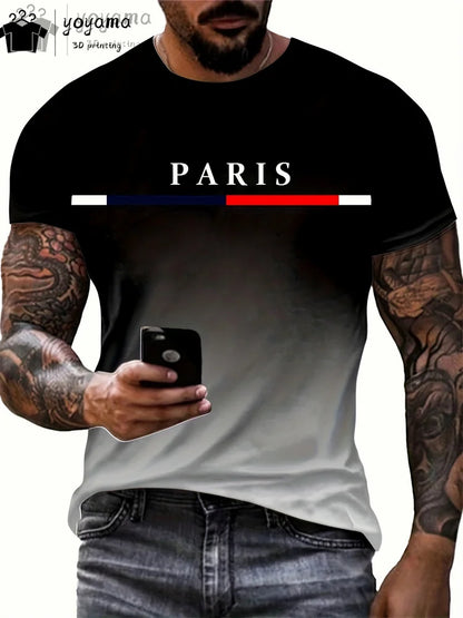 Summer Gradient Print T-Shirt for Men – Fashionable 3D Graphic Round Neck Street & Rock Tops