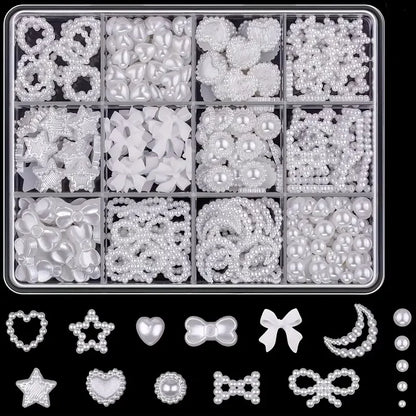 12 Grids Mixed Resin Bowknot Nail Art Decorations – 3D Acrylic Charms & Kawaii Colorful Rhinestone DIY Manicure Parts