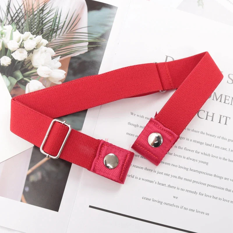 Elastic Buckle-Free Canvas Belt for Women – Stretch Waist Belt for Jeans & Pants, Invisible Lazy Belt