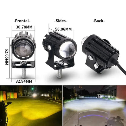 2PCS Universal Motorcycle LED Projector Headlights - Dual Color ATV Scooter Fog Light Auxiliary Driving Spotlight Lamp