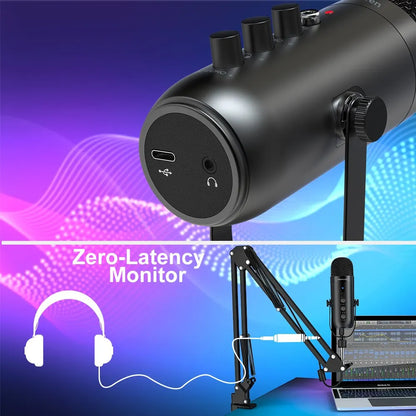 Haomuren USB Podcast Microphone Kit - Cardioid Condenser Mic with Boom Arm for PC Recording, YouTube & Streaming
