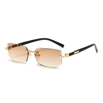Fashion Rimless Sunglasses – Classic Small Square Frameless Shades for Men & Women, Summer Travel Eyewear