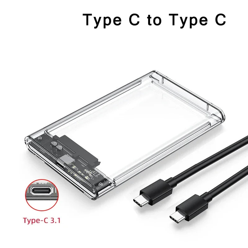 USB 3.0 Type-C to SATA III HDD SSD Enclosure for 2.5 Inch Hard Drive - External Storage Case with UASP Support