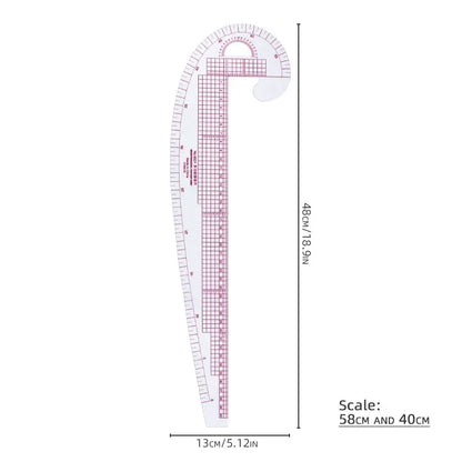 Multi-Functional Sewing Ruler - 58cm Curve & 40cm Straight Grading Ruler with Built-In Scale