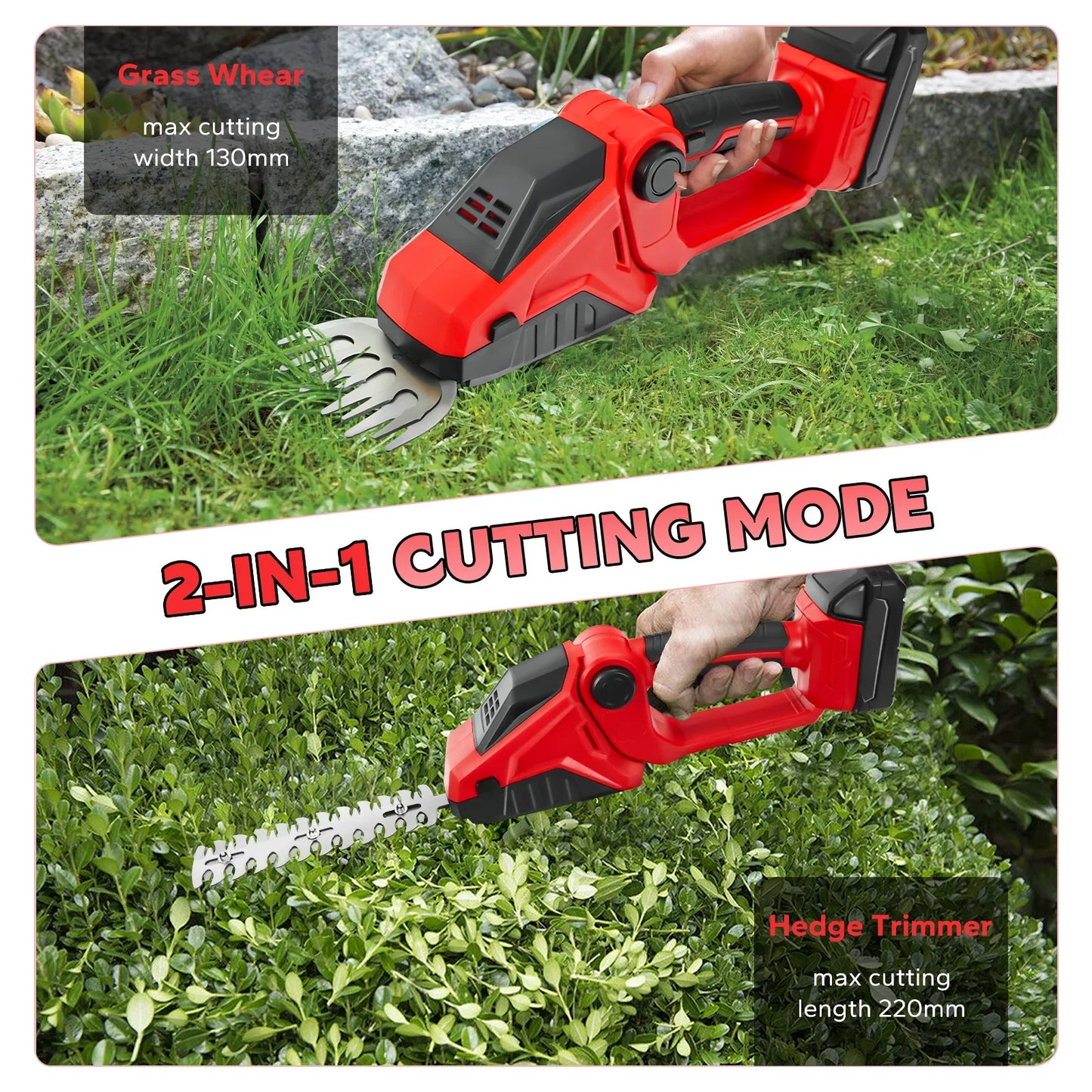 2-in-1 Cordless Hedge Trimmer & Grass Shears for Milwaukee 18V Battery – Handheld Electric Shrub Cutter Garden Tool (Tool Only, No Battery)