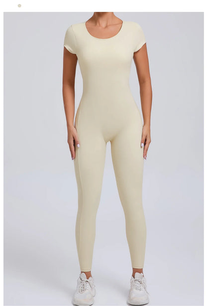 Women’s One-Piece Padded Backless Yoga Romper – Quick-Dry Workout Bodysuit & Sports Jumpsuit