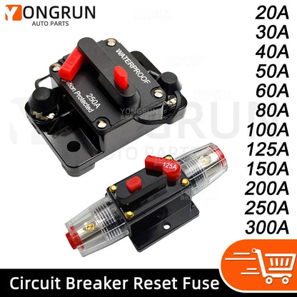Manual Reset Circuit Breaker - 20A-300A Waterproof 12V-48V DC Car Audio Marine Fuse