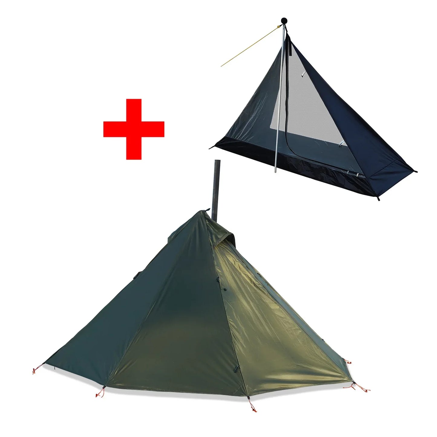 Camping Hot Tent with Chimney Window - Ultralight Tipi Teepee Pyramid, Double Layer Bushcraft Tent for 1 Person