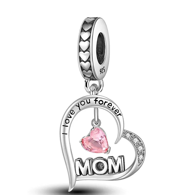 925 Sterling Silver Pink Heart Charm - Zircon Love Pendant Bead for DIY Bracelets, Bangles & Women’s Jewelry