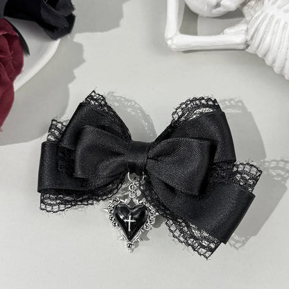 Gothic Lolita Bow Hair Clip - Black Ribbon Fashion Hair Accessory for Girls