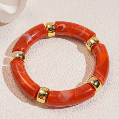 Leopard Print Bamboo Tube Acrylic Bracelets - Retro Stretch Beaded Bangles for Women & Men, Stackable Jewelry Gift