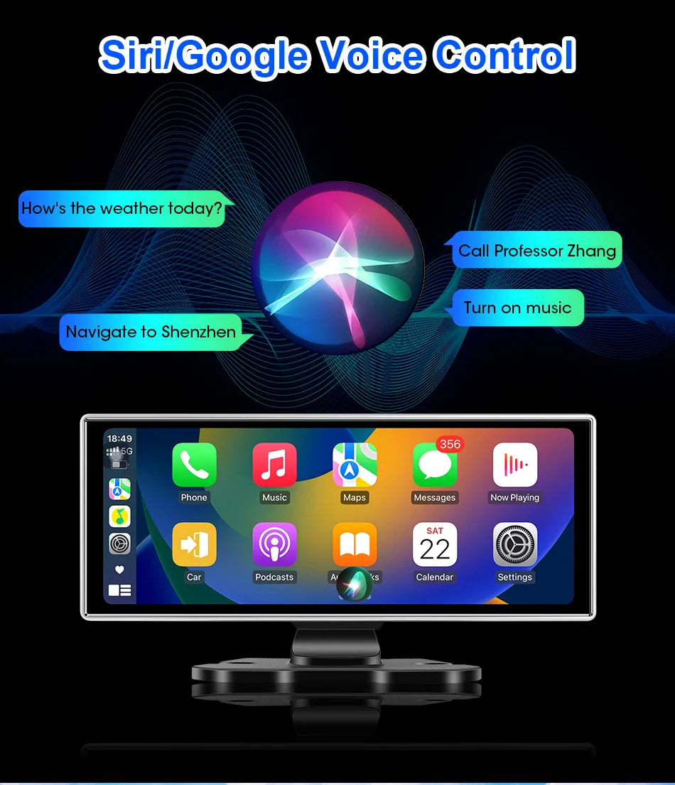 10/11.26" 4K Dash Cam — Dual-Lens Car DVR with Wireless CarPlay, Android Auto, GPS, WiFi, FM & AUX Video Recorder