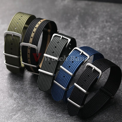 Ribbed Nylon Watch Strap - 18mm 20mm 22mm Military Style Replacement Watchband