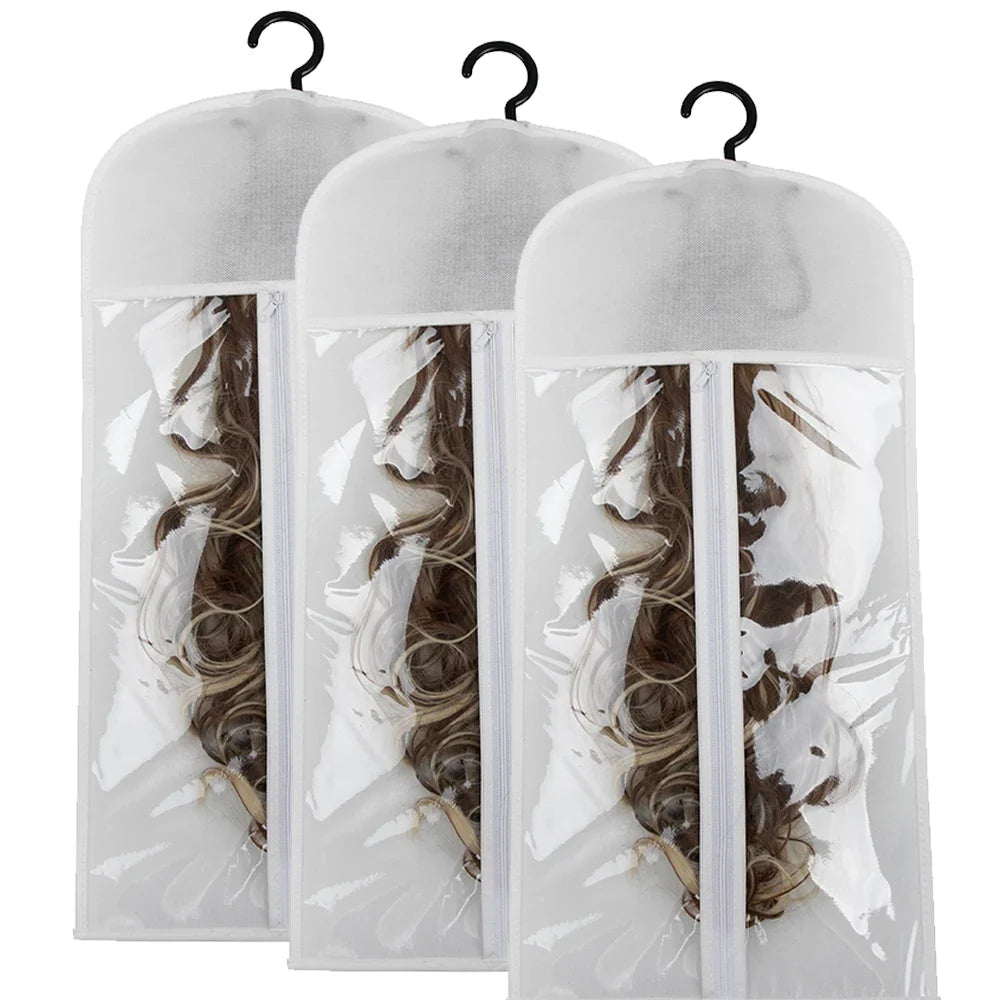 Premium Wig Storage Bags - Transparent Hanging Organizer with Metal Hangers for Wigs & Hair Extensions