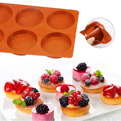 LMETJMA 6-Cavity Silicone Baking Mold – Non-Stick Round Disc Cake, Chocolate, Pie & Resin Coaster Mold JT155