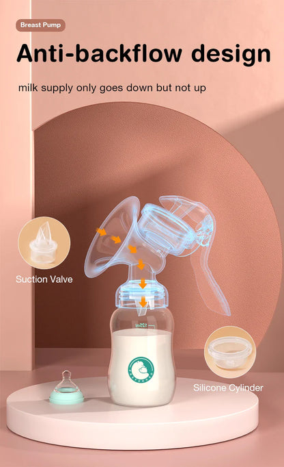Manual Breast Pump — Baby Nipple Milk Suction Bottle for Feeding & Postpartum Care
