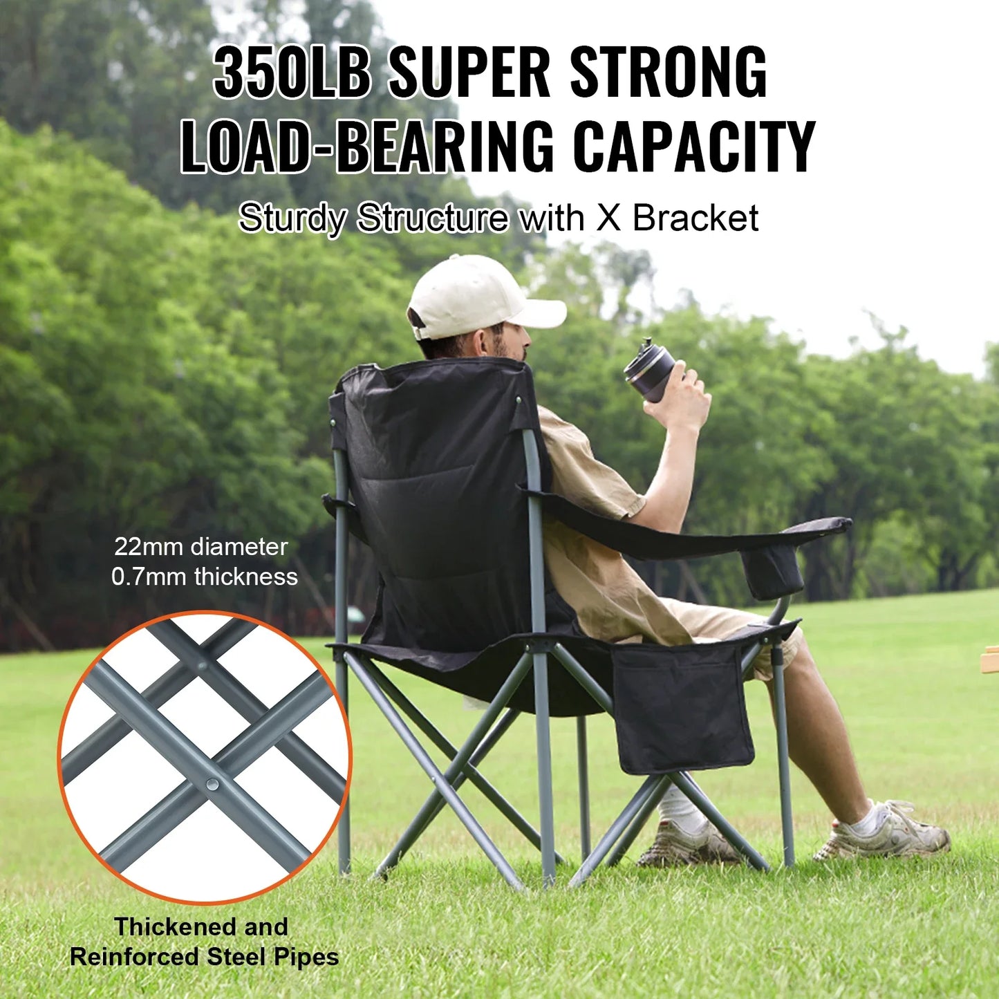 VEVOR Outdoor Camping Chair – 350lbs Ultralight Folding Portable Seat for Beach, Hiking, Picnic & Fishing