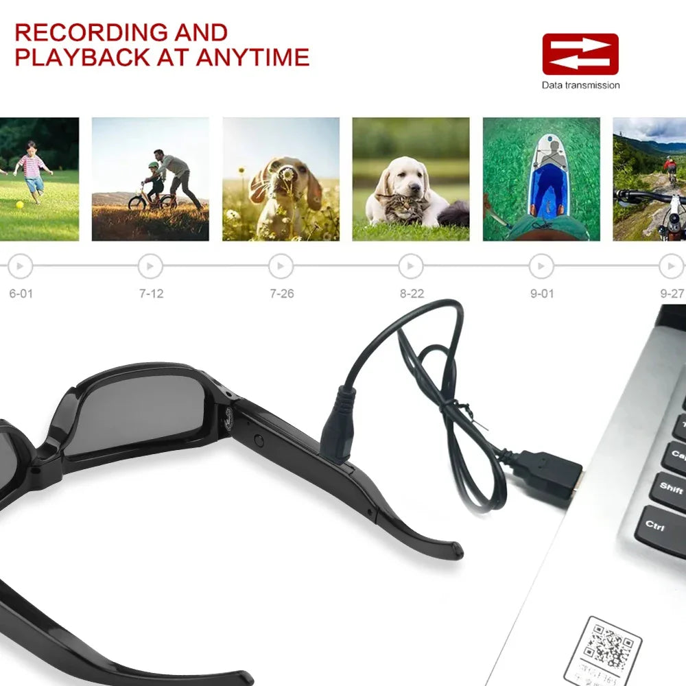 Portable 1080P HD Mini Glasses Camera — Wearable Sunglasses Video Recorder for Outdoor Sports, DVR & Surveillance