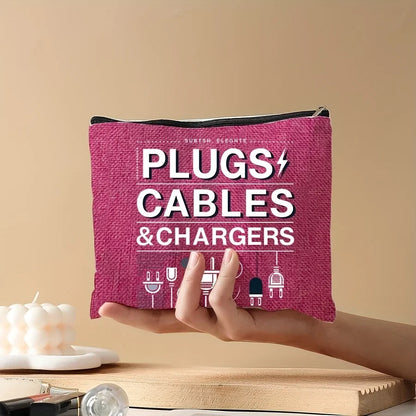 Cute Cable & Charger Organizer Pouch - Zipper Storage Bag for Makeup, Cosmetics, Tech Accessories, and Travel