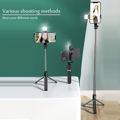 Portable Bluetooth Selfie Stick Tripod with Light & Remote | 103cm Retractable Phone Holder