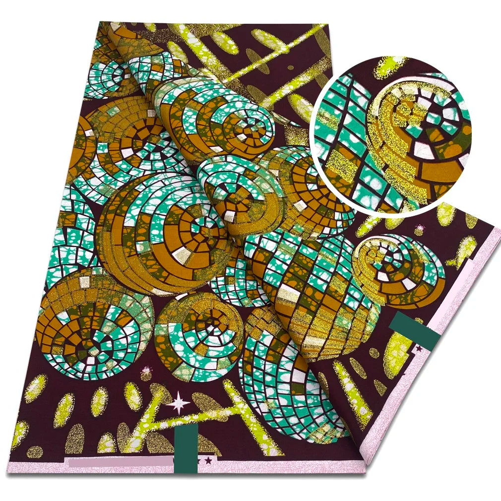 African Grand Super Golden Wax Fabric - Soft Glitter Gold Ankara Batik Print 6 Yards