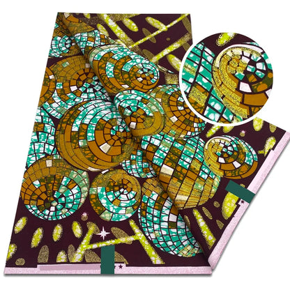African Grand Super Golden Wax Fabric - Soft Glitter Gold Ankara Batik Print 6 Yards