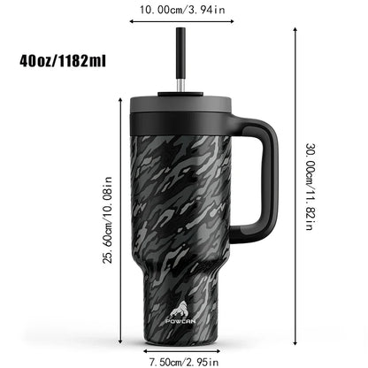 Powcan 40oz Stainless Steel Tumbler with Handle & Straw – Camouflage Prints, Leak-Proof Vacuum Travel Mug for Outdoors