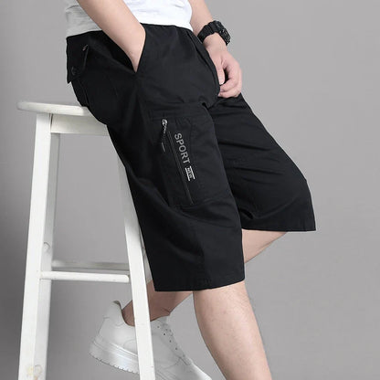 Men's Cargo Knee Shorts - Cotton Summer Climbing Jogger Pants with Zipper Pockets & Elastic Waist