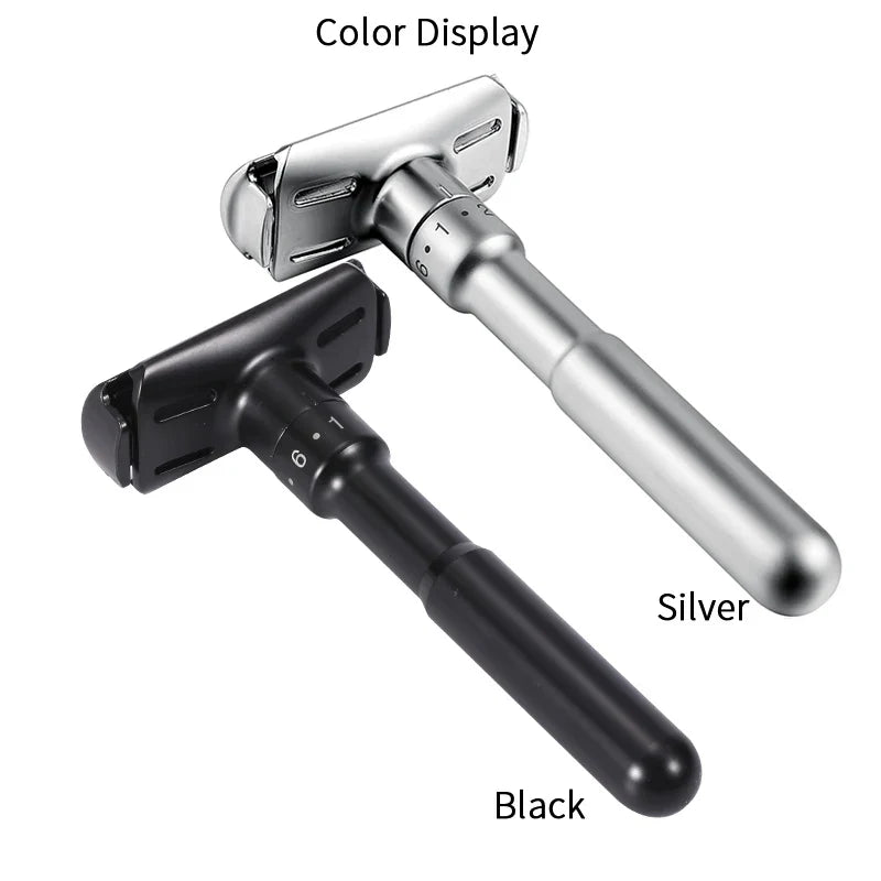 Mingshi Adjustable Safety Razor – Double Edge Classic Men’s Shaver with 1–6 Sharpness Settings and 5 Blades
