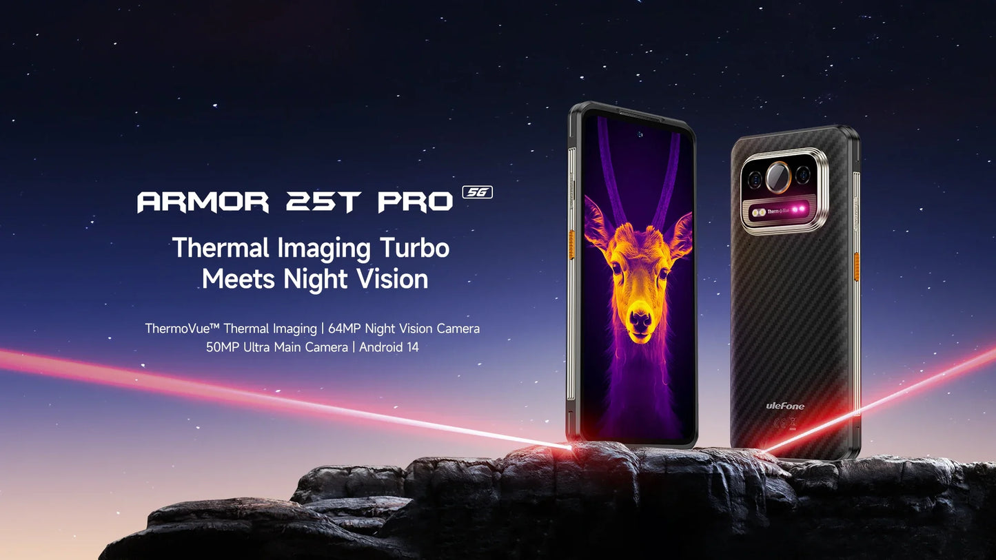 Ulefone Armor 25T Pro 5G Rugged Smartphone – Thermal Imaging, Night Vision, Android 14, 64MP Camera, NFC, Waterproof, 33W Charging