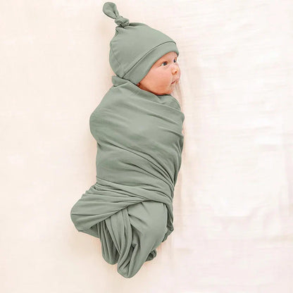 Newborn Baby Swaddle Blanket Set - Receiving Blanket with Matching Headband & Beanie (4-Piece Set)