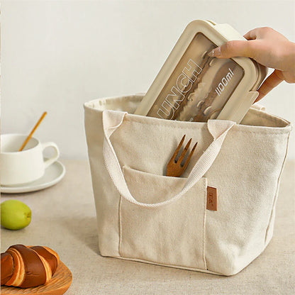 Insulated Canvas Lunch Bag – Large Capacity Reusable Tote with Zipper, Portable Storage Bag for School and Picnic