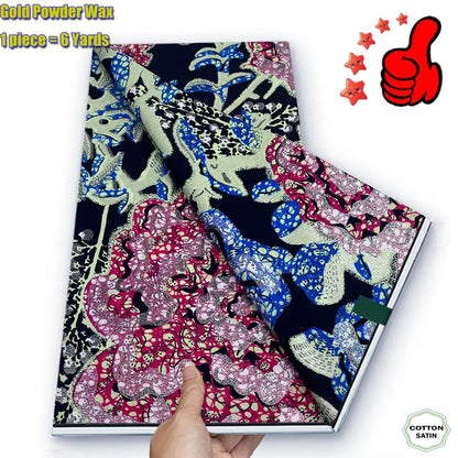 2026 African Real Wax Fabric - 100% Cotton Ankara Glitter Gold Print Batik Pagne for Women’s Fashion & Sewing