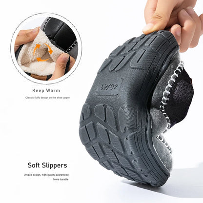 Men's Winter Slipper Boots - Furry Warm Indoor Shoes with Non-Slip PU Sole