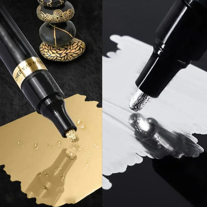 3/2/1PCS Chrome Mirror Marker Pen 2mm – DIY Gold & Silver Permanent Paint Pen for Touch-Up, Model Painting & Marking