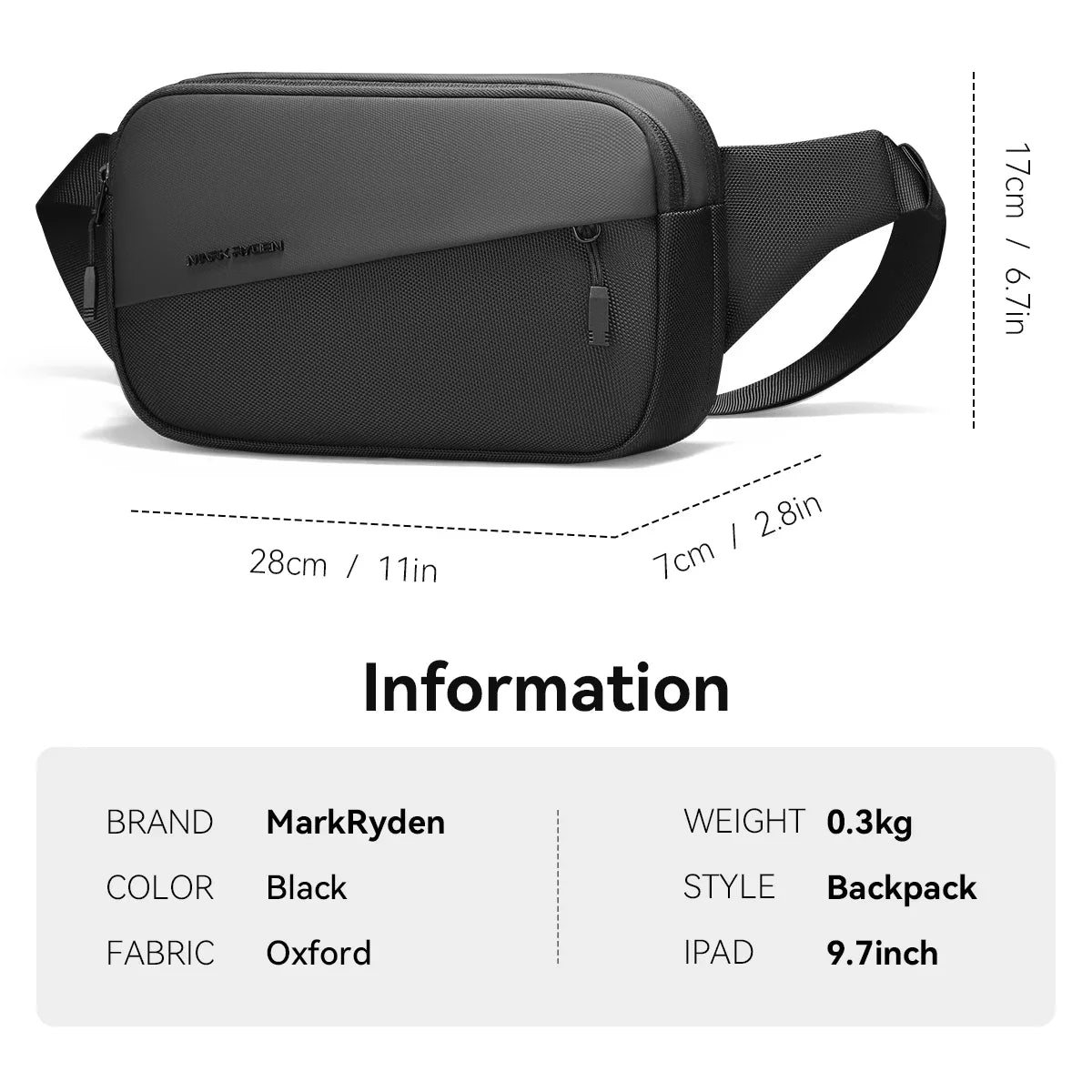 MARK RYDEN Mini Shoulder Bag for Men: Multiple Pockets, Fits 7.9in iPad - Stylish and Functional