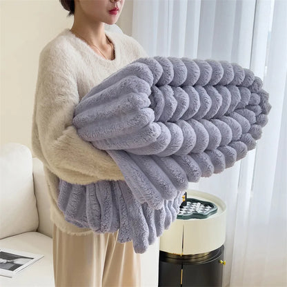 Light Luxury Solid Color Rabbit Velvet Blanket – Thick Warm Flannel Winter Blanket for Bedroom & Living Room