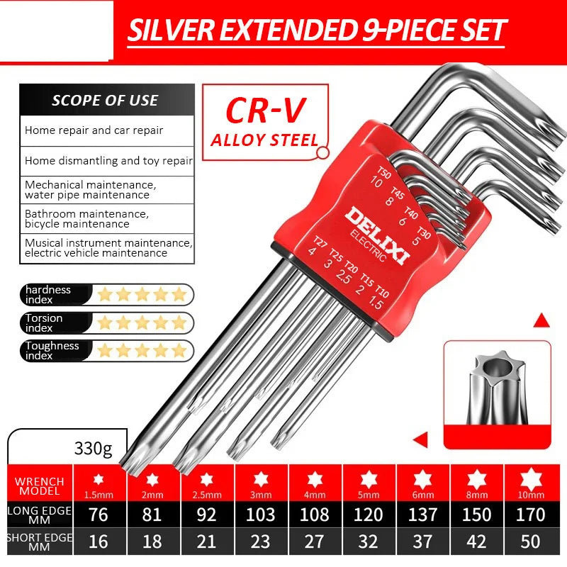 DELIXI ELECTRIC Allen Key Set - Metric Hex Wrench Screwdriver Kit with Long Torque Handles for Motorcycles & Bicycles