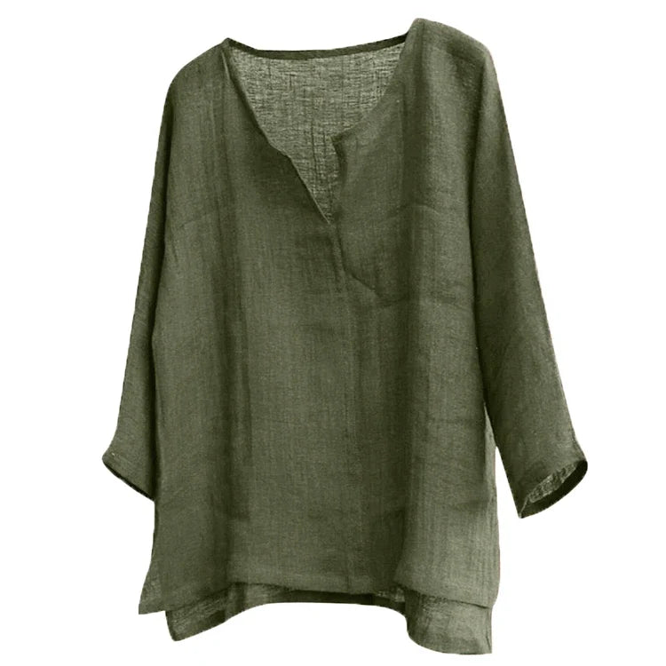 Men’s Loose Fit Long Sleeve Shirt - Solid Color Casual V-Neck Spring & Summer Top S-5XL