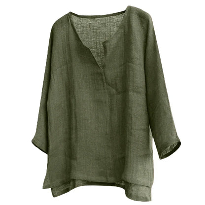 Men’s Loose Fit Long Sleeve Shirt - Solid Color Casual V-Neck Spring & Summer Top S-5XL