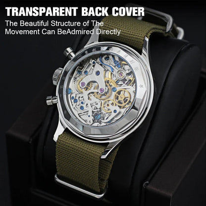 RED STAR 1963 Men's Chronograph Watch - 38mm Pilot Design with Seagull ST1901 Movement & Sapphire Glass